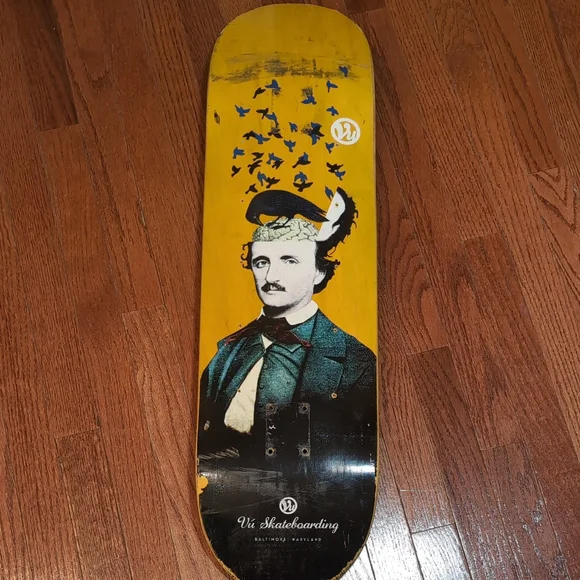 Vu Skateshop Baltimore Maryland Edgar Allen Poe Raven Skateboard Deck 8.75"x 33" - Picture 1 of 5
